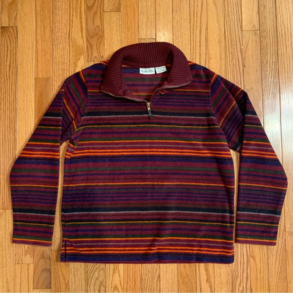 Vtg 90’s Basic Editions Sunset Horizon Striped Fleece Jacket Pullover